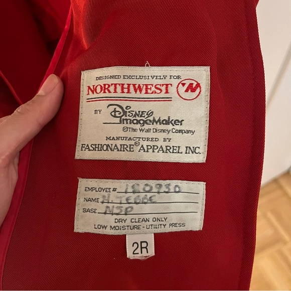 Vintage Red Long Lined Trench Coat Designed for Northwest Airlines by Disney - Picture 7 of 7
